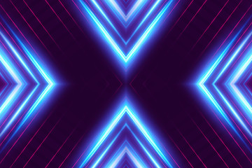 Dark abstract futuristic background. Neon lines glow. Neon lines, shapes. Multi-colored glow,...