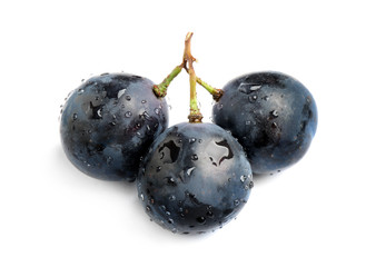Fresh ripe juicy black grapes isolated on white