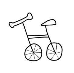 Fototapeta na wymiar Vector Doodle childish runbike hand drawn on an isolated white background. Sketch black line icon. Design for cards, coloring, textiles, packaging paper, stickers, web and mobile.