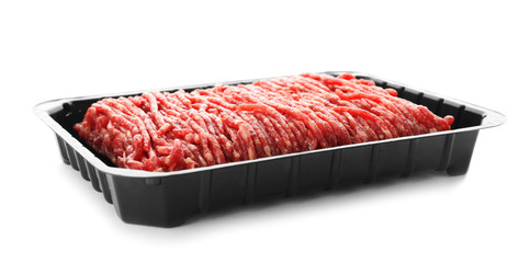 Fresh raw minced meat on white background