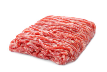 Fresh raw minced meat on white background