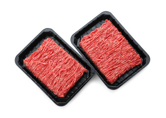 Fresh raw minced meat on white background, top view