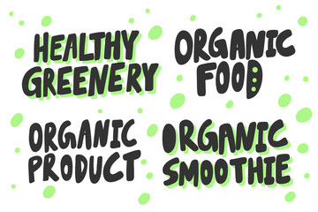 Fototapeta premium Green eco eat vegan organic bio sticker collection for social media content. Vector hand drawn illustration design. 