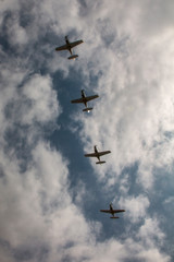 Air show, extraordinary aircraft attractions in the sky. Aviation photography