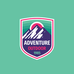 Adventure outdoor - concept badge design. Mountain climbing & hiking - creative logo emblem. Vector illustration. 