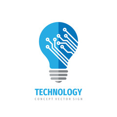 Technology lightbulb - concept logo design. Digital creative idea sign. Vector illustration. 