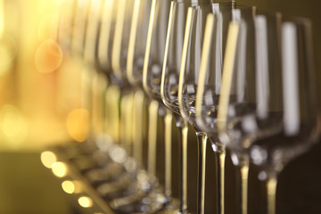 Empty clean glasses on counter in bar