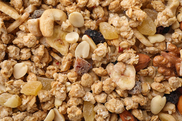 Healthy crunchy granola as background, top view