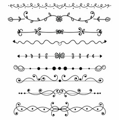 Fototapeta premium Ornaments vintage with flowers Vector. Collection of hand drawn borders in sketches style. Borders and Dividers vector. Floral and abstract dividers. Illustrations ornaments