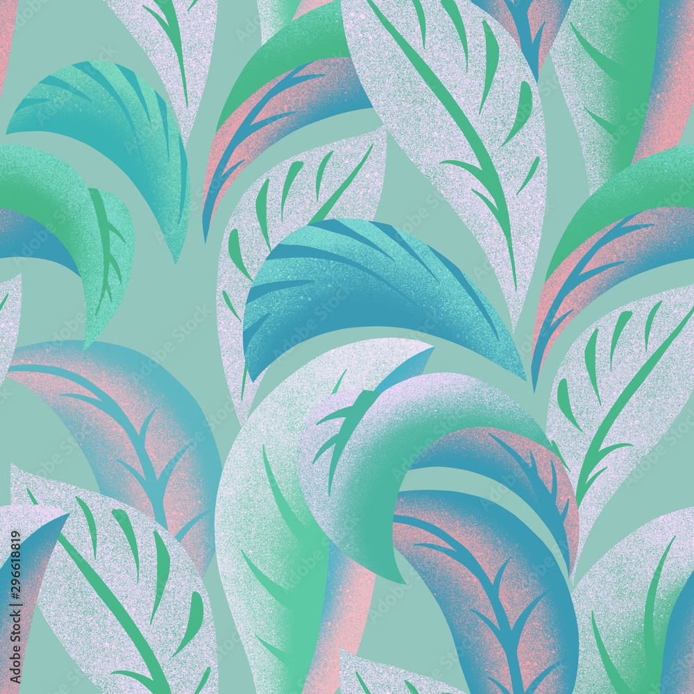 Wall mural Seamless pattern with elegant exotic leaves. Botanical background.