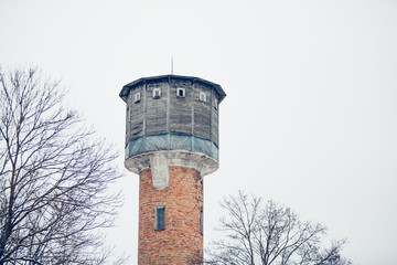 old water tower in winter