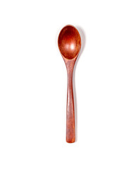 Top view of handmade wooden empty spoon isolated on white background.