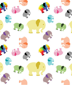 Cute illustration of elephants in different colors