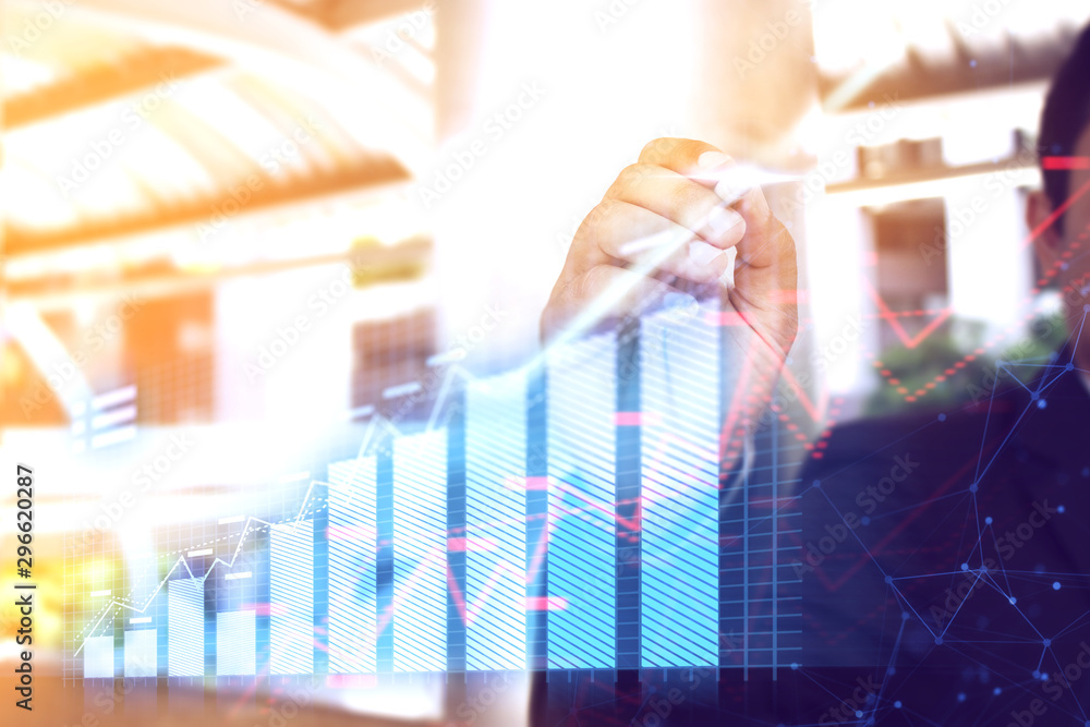 Poster businessman with increase level of financial trading growth graph technology, passive incom high val