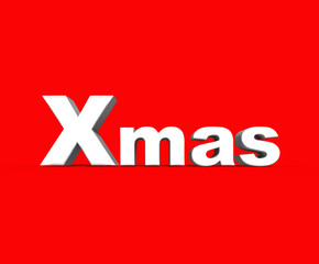 Xmas, Christmas in 3d, white letters on red background