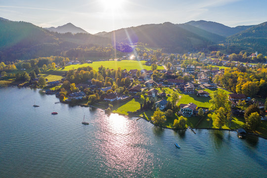 Bad Wiessee. Tegernsee lake in Bavaria. Germany. Aerial Panorama. Beautiful and famous Spot