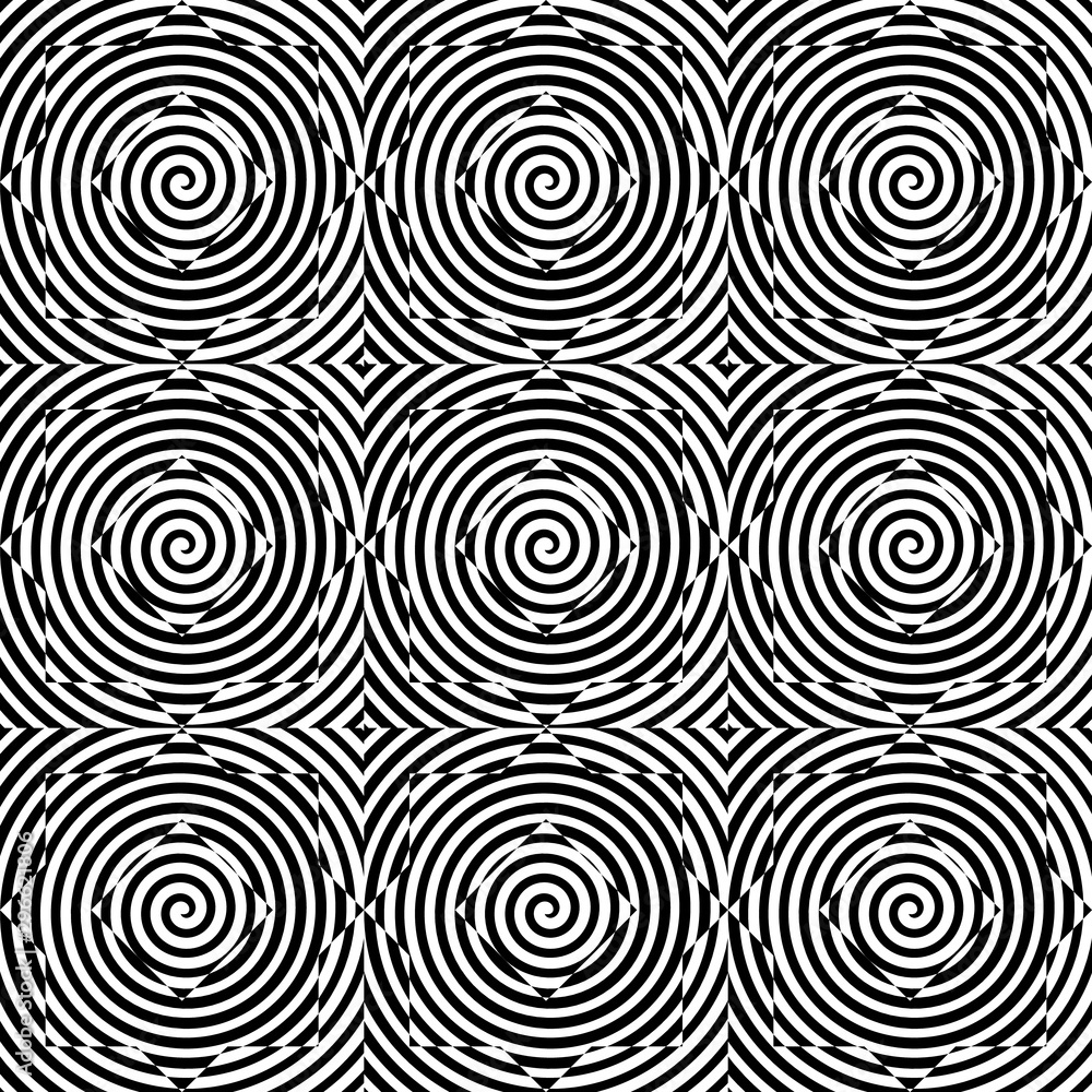 Poster abstract seamless vector geometric pattern. optical illusion of rotation.