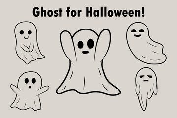 Halloween ghost with different emotions. Set of elements for Halloween. Autumn holidays. Vector illustration design.