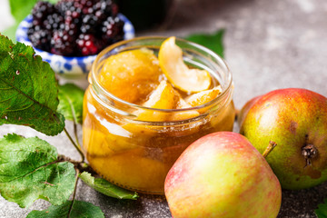 Apple jam in glass jar