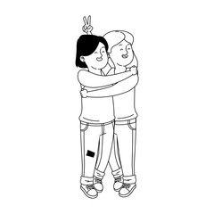 hugged cartoon teen girls, flat design