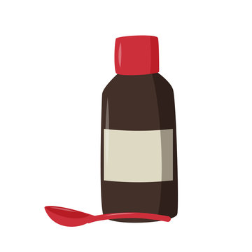 Cough Syrup In Dark Brown Bottle. Simple Vector Illustration.