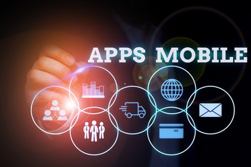 Handwriting text writing Apps Mobile. Conceptual photo computer program designed to run on phone hand held device Male human wear formal work suit presenting presentation using smart device