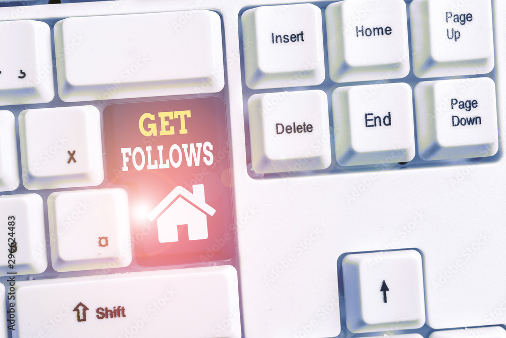 Poster text sign showing get follows. business photo showcasing demonstrating who imitates copies or takes 