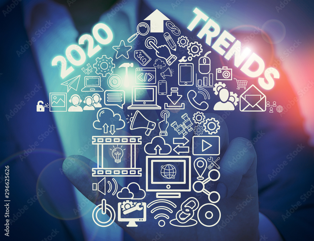 Aufkleber writing note showing 2020 trends. business concept for things that is famous for short period of tim