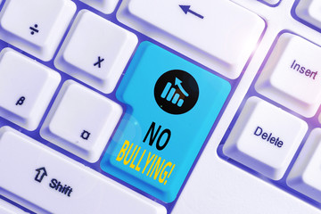 Word writing text No Bullying. Business photo showcasing stop aggressive behavior among children...