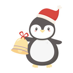cute penguin with hat and bell celebration merry christmas