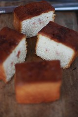 Delicious cake with jam on the table