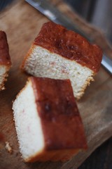 Delicious cake with jam on the table