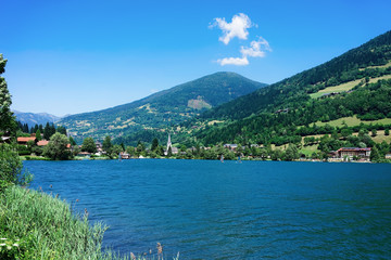 Fototapeta na wymiar Panorama of lake Field am See at Carinthia at Austria