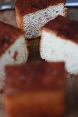 Delicious cake with jam on the table