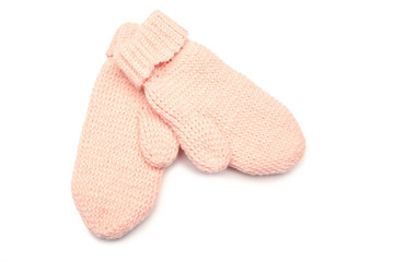 Knitted mittens isolated on white background