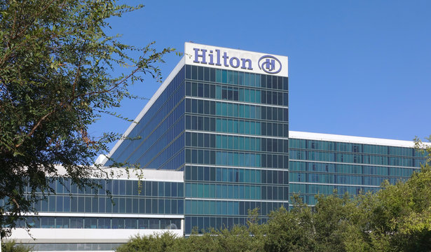 The Hilton Hotel at the Anaheim Resort, next to the convention center. Photo taken in Anaheim, CA / USA on October 4, 2019.