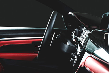 Fototapeta premium Red Leather Luxury Car Inside Interior