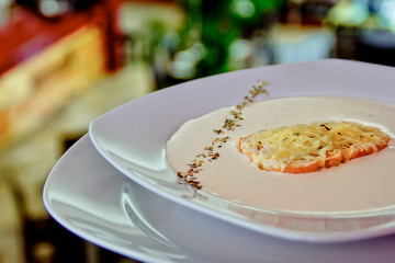 Gourmet french cheese soup and crouton