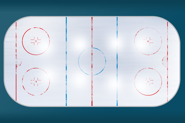 Ilustracyjny widok tafli lodowej do gry w hokej. Widok z góry. - obrazy, fototapety, plakaty