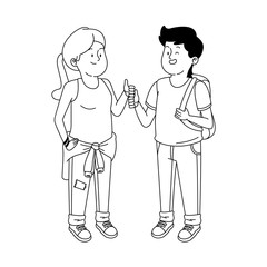 cartoon teenager man and woman standing