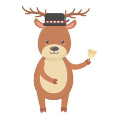 reindeer with hat and bell celebration merry christmas
