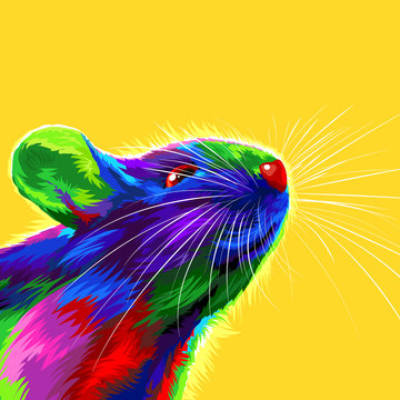 Rat on a yellow background. Symbol of the Chinese New Year 2020. multicolored, bright animal for a card or calendar. vector mouse. Merry Christmas and happy new year greeting card. rodent