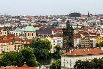 Fototapeta na wymiar View from the height of the old town bridge tower and the promenade in Prague.