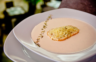 Gourmet french cheese soup and crouton