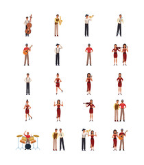 set of people of jazz music band