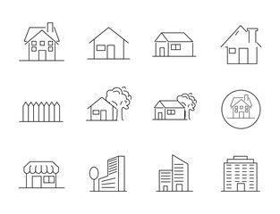set icon of house, included the icon as home, house, palace, apartment, resort, store and more.