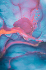 Fototapeta premium Part of original alcohol ink painting. Modern art. Abstract colorful background, wallpaper. Marble texture. Fluid Art for modern banners, ethereal graphic design.