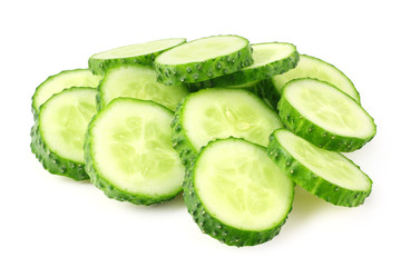 fresh cucumber slices isolated on white background