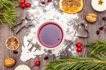 Christmas hot tea background. New Year mood
