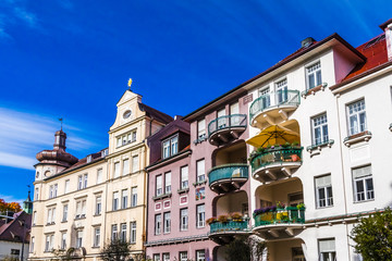 View on old residential buildings in Bogenhausen Munich, Germany
